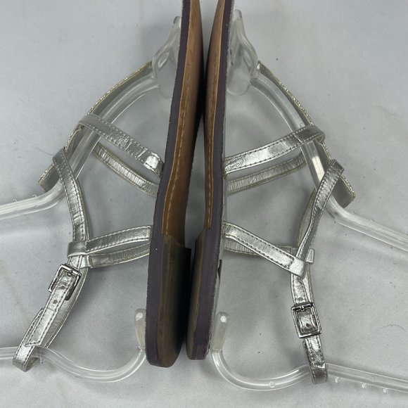 SAM EDLEMAN Womens Gigi Silver Shimmer Metallic Leather Thong Sandal Ankle Strap - Picture 10 of 10